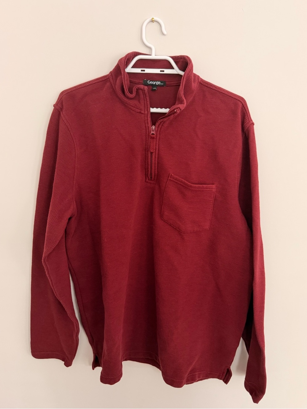 George Men's Zip-Neck Pullover Sweater - Burgundy